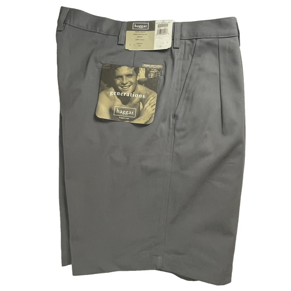 Haggar Generations Classic Fit Pleated Gray Chino Shorts Mens 38W Cotton VTG NOS - Picture 1 of 9